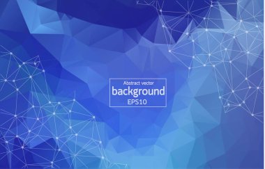 Geometrik Mavi Çokgen arka plan molekülü ve iletişim. Noktalarla birleştirilmiş çizgiler. Minimalizm geçmişi. Bilim, kimya, biyoloji, tıp, teknoloji kavramı.