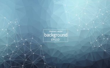 Soyut koyu mavi geometrik poligonal arka plan molekül ve iletişim. Bağlantılı çizgilerin noktalı. Bilim, kimya, biyoloji, tıp, teknoloji kavramı.