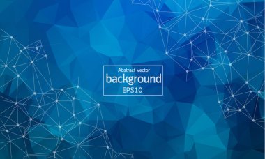 Üçgenler ile mavi arka plan. Bağlanma noktalar ve çizgiler çokgen alanı düşük Poli koyu arka plan soyut. Poligonal vektör arka plan. Fütüristik Hud arka plan.