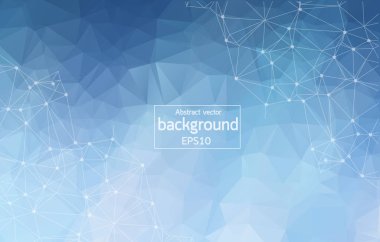 Geometrik Mavi Çokgen arka plan molekülü ve iletişim. Noktalarla birleştirilmiş çizgiler. Minimalizm geçmişi. Bilim, kimya, biyoloji, tıp, teknoloji kavramı.