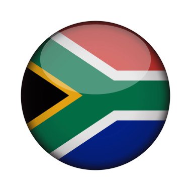 Güney Afrika bayrağı parlak düğme simgesinin yuvarlak. Güney Afrika amblemi beyaz arka plan üzerinde izole. İşareti Ulusal kavramı. Bağımsızlık günü. Vektör çizim.