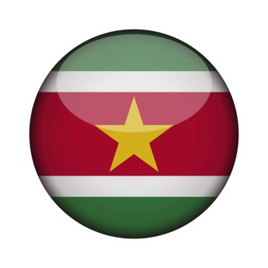 Surinam bayrağı parlak düğme simgesinin yuvarlak. Surinam amblemi beyaz arka plan üzerinde izole. İşareti Ulusal kavramı. Bağımsızlık günü. Vektör çizim.