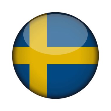 İsveç bayrağı parlak düğme simgesinin yuvarlak. İsveç amblemi beyaz arka plan üzerinde izole. İşareti Ulusal kavramı. Bağımsızlık günü. Vektör çizim.