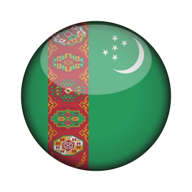 Türkmenistan bayrağı parlak düğme simgesinin yuvarlak. Türkmenistan amblemi beyaz arka plan üzerinde izole. İşareti Ulusal kavramı. Bağımsızlık günü. Vektör çizim.