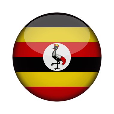 Uganda bayrağı parlak düğme simgesinin yuvarlak. uganda amblemi beyaz arka plan üzerinde izole. İşareti Ulusal kavramı. Bağımsızlık günü. Vektör çizim.
