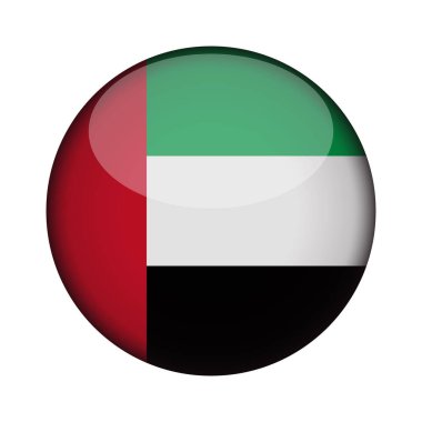 Birleşik Arap Emirlikleri bayrağı parlak düğme simgesinin yuvarlak. Birleşik Arap Emirlikleri amblemi beyaz arka plan üzerinde izole. İşareti Ulusal kavramı. Bağımsızlık günü. Vektör çizim.