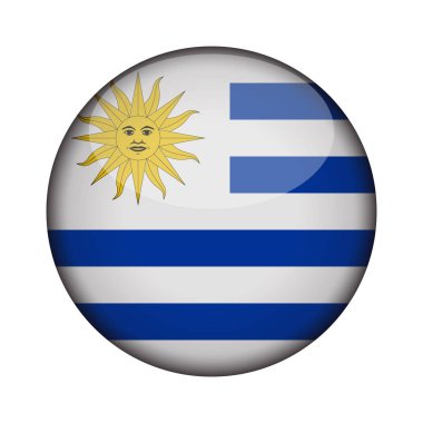 Uruguay bayrağı parlak düğme simgesinin yuvarlak. uruguay amblemi beyaz arka plan üzerinde izole. İşareti Ulusal kavramı. Bağımsızlık günü. Vektör çizim.