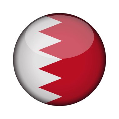 Bahreyn bayrağı parlak düğme simgesinin yuvarlak. Bahreyn amblemi beyaz arka plan üzerinde izole. İşareti Ulusal kavramı. Bağımsızlık günü. Vektör çizim.