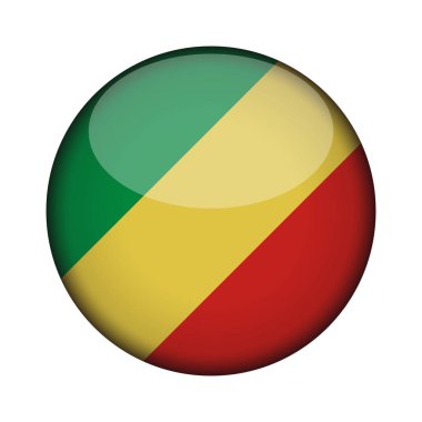 Kongo Cumhuriyeti bayrağı parlak düğme simgesinin yuvarlak. Kongo amblemi beyaz arka plan üzerinde izole. İşareti Ulusal kavramı. Bağımsızlık günü. Vektör çizim.