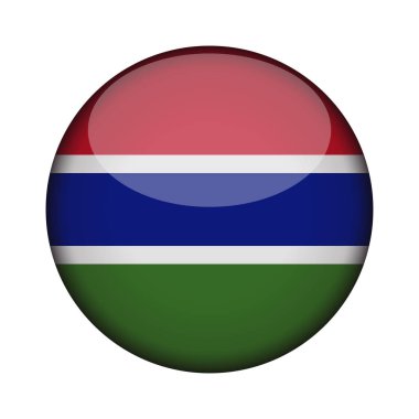 Gambiya bayrağı parlak düğme simgesinin yuvarlak. Gambiya amblemi beyaz arka plan üzerinde izole. İşareti Ulusal kavramı. Bağımsızlık günü. Vektör çizim.