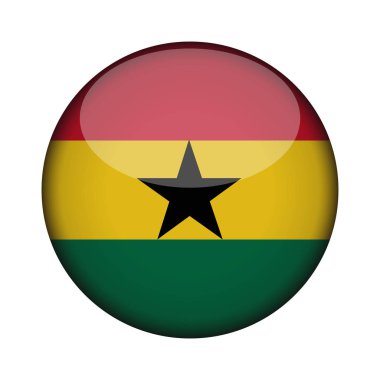 düğme simgesinin Gana bayrağı parlak yuvarlak. Gana amblemi beyaz arka plan üzerinde izole. İşareti Ulusal kavramı. Bağımsızlık günü. Vektör çizim.
