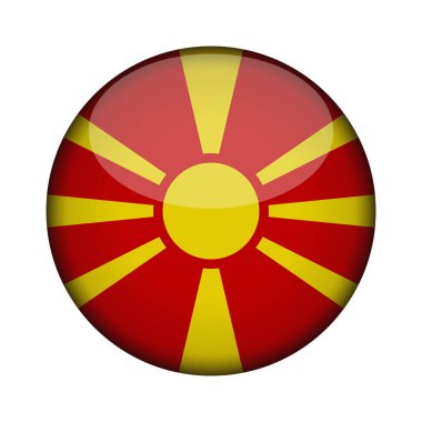 Makedonya bayrağı parlak düğme simgesinin yuvarlak. Makedonya amblemi beyaz arka plan üzerinde izole. İşareti Ulusal kavramı. Bağımsızlık günü. Vektör çizim.