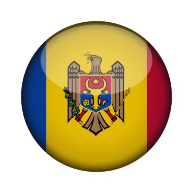 Moldova bayrağı simgesi parlak yuvarlak düğme. moldova amblemi beyaz arka plan üzerinde izole. İşareti Ulusal kavramı. Bağımsızlık günü. Vektör çizim.