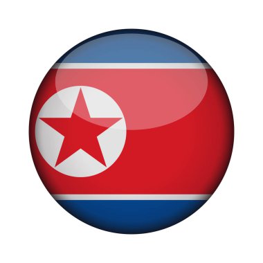 Kuzey Kore bayrağı parlak düğme simgesinin yuvarlak. Kuzey Kore amblemi beyaz arka plan üzerinde izole. İşareti Ulusal kavramı. Bağımsızlık günü. Vektör çizim.