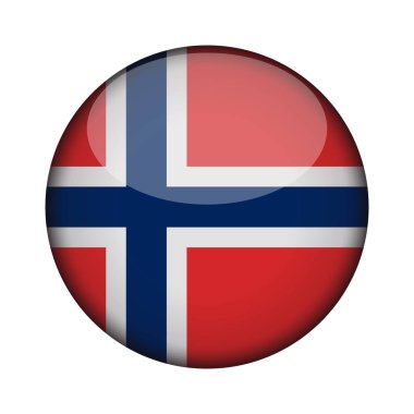 Norveç bayrağı parlak düğme simgesinin yuvarlak. Norveç amblemi beyaz arka plan üzerinde izole. İşareti Ulusal kavramı. Bağımsızlık günü. Vektör çizim.
