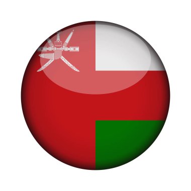 Umman bayrağı parlak düğme simgesinin yuvarlak. Umman amblemi beyaz arka plan üzerinde izole. İşareti Ulusal kavramı. Bağımsızlık günü. Vektör çizim.