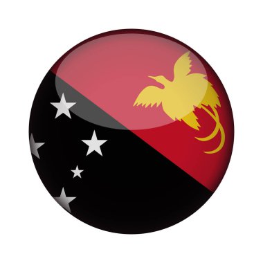 Papua Yeni Gine bayrağı parlak düğme simgesinin yuvarlak. papua Yeni Gine amblemi beyaz arka plan üzerinde izole. İşareti Ulusal kavramı. Bağımsızlık günü. Vektör çizim.