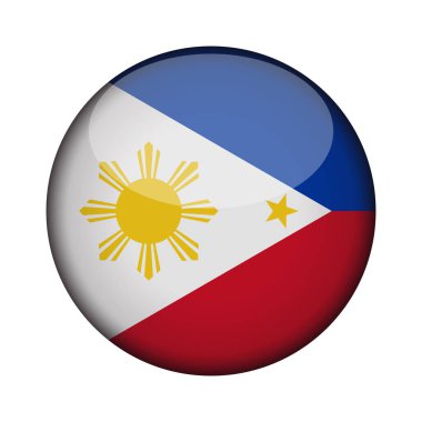 Filipinler bayrağı parlak düğme simgesinin yuvarlak. Filipinler amblemi beyaz arka plan üzerinde izole. İşareti Ulusal kavramı. Bağımsızlık günü. Vektör çizim.