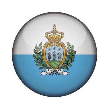 San marino bayrağı parlak düğme simgesinin yuvarlak. san marino amblemi beyaz arka plan üzerinde izole. İşareti Ulusal kavramı. Bağımsızlık günü. Vektör çizim.