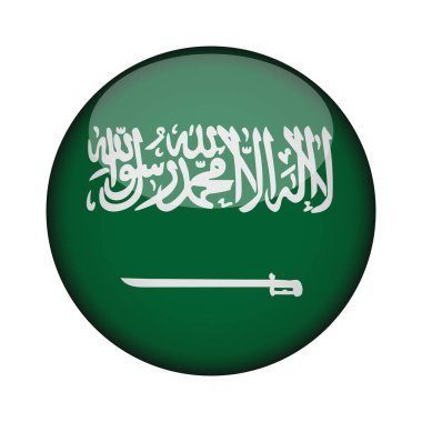 Suudi Arabistan bayrağı parlak düğme simgesinin yuvarlak. Suudi Arabistan amblemi beyaz arka plan üzerinde izole. İşareti Ulusal kavramı. Bağımsızlık günü. Vektör çizim.
