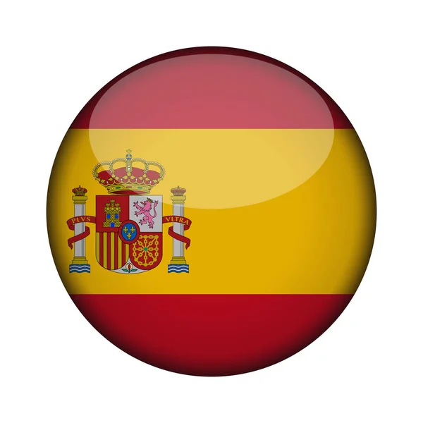 Spanien Flagga Glansigt Runda Knappen Ikonen Spanien Emblem Isolerad Vit — Stock vektor