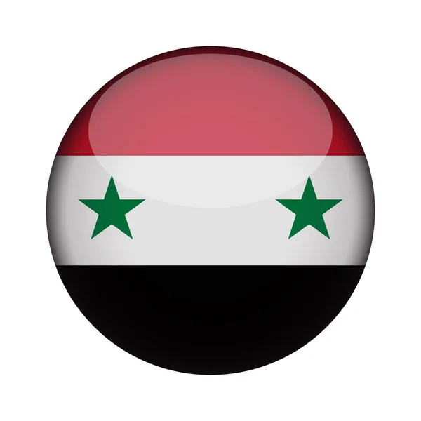 Suriye Bayrağı Parlak Düğme Simgesinin Yuvarlak Suriye Amblemi Beyaz Arka — Stok Vektör