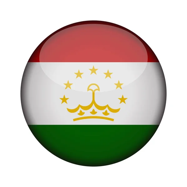 Tádzsikisztán Zászló Fényes Kerek Gomb Ikon Tádzsikisztán Jelkép Elszigetelt Fehér — Stock Vector