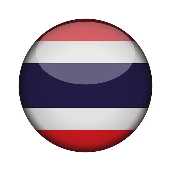 Tayland Bayrağı Parlak Düğme Simgesinin Yuvarlak Tayland Amblemi Beyaz Arka — Stok Vektör