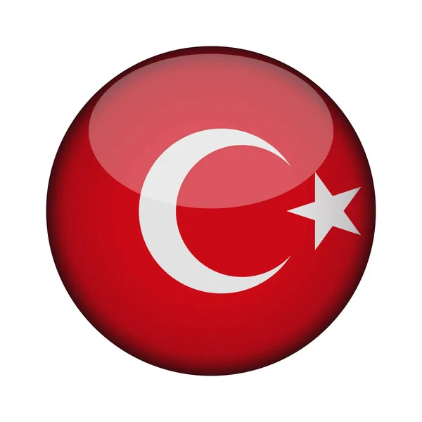 Turkije Vlag Glanzende Ronde Knop Van Pictogram Embleem Van Turkije — Stockvector