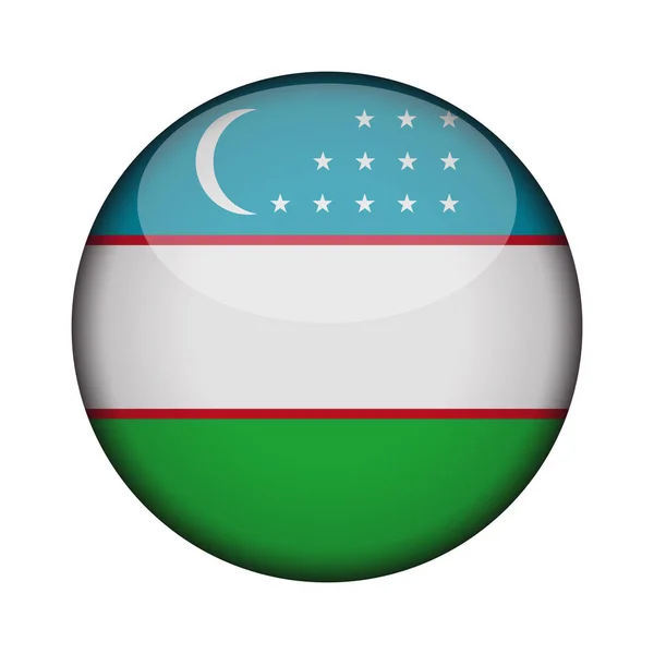Uzbekistan Flag Glossy Button Icon Uzbekistan Emblem Isolated White Background — Stock Vector
