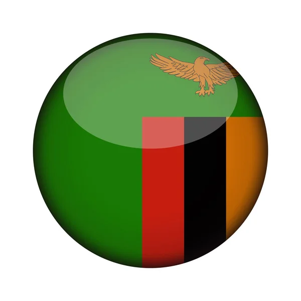 Vlajka Zambie Lesklé Kulaté Tlačítko Ikony Zambie Státní Znak Izolovaných — Stockový vektor