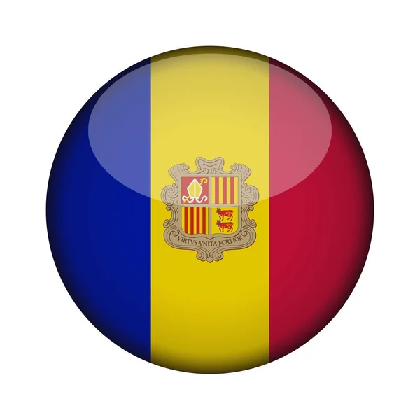 Andorra Bandeira Brilhante Botão Redondo Ícone Andorra Emblema Isolado Fundo — Vetor de Stock