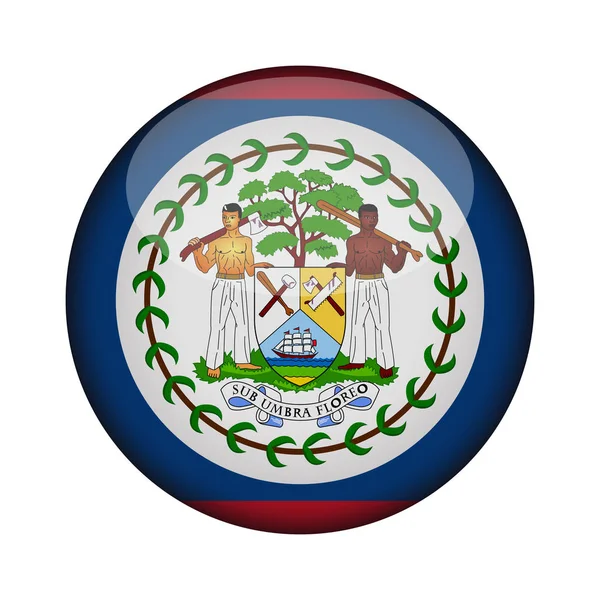 Belize Flagga Glansigt Runda Knappen Ikonen Belize Emblem Isolerad Vit — Stock vektor