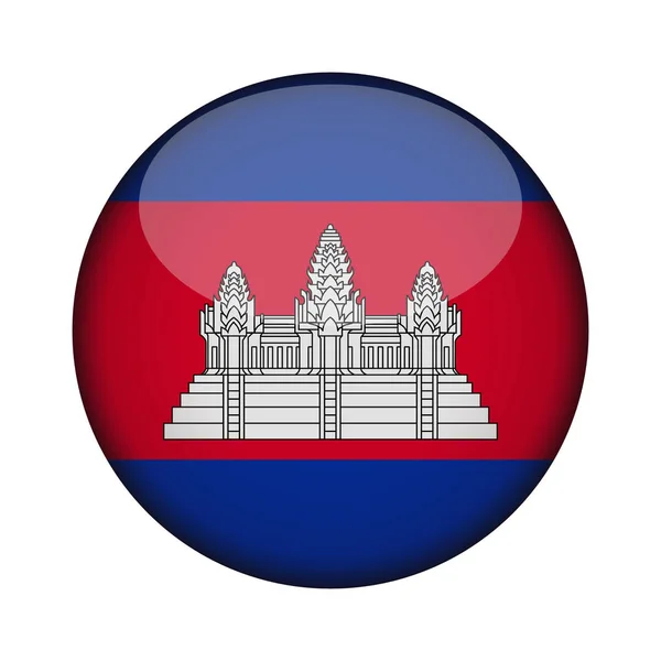 Vlajka Kambodži Lesklé Kulaté Tlačítko Ikony Kambodža Státní Znak Izolovaných — Stockový vektor