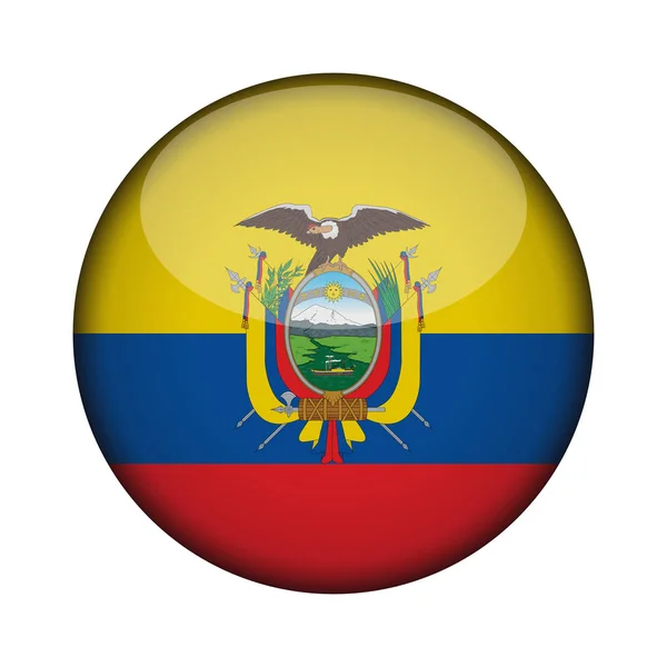 Ecuador Zászló Fényes Kerek Gomb Ikon Ecuador Jelkép Elszigetelt Fehér — Stock Vector
