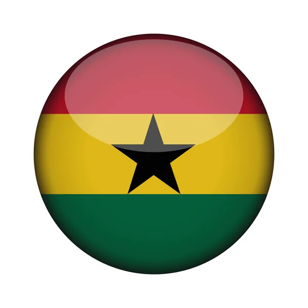 光沢でガーナの国旗はラウンドのアイコンのボタンです ガーナのエンブレムは 白い背景で隔離 国家概念の標識です 独立記念日 ベクトル図 — ストックベクタ