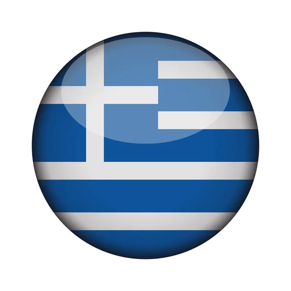 光沢でギリシャの旗はラウンドのアイコンのボタンです ギリシャのエンブレムは 白い背景で隔離 国家概念の標識です 独立記念日 ベクトル図 — ストックベクタ