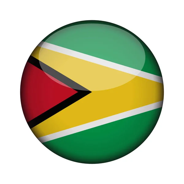 Guyana Flag Glossy Button Icon Guyana Emblem Isolated White Background — Stock Vector