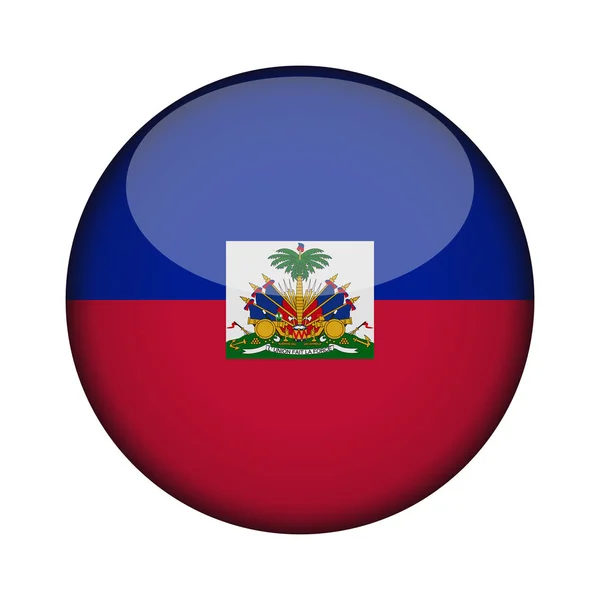 光沢でハイチの国旗アイコンのボタンをラウンドします ハイチのエンブレムは 白い背景で隔離 国家概念の標識です 独立記念日 ベクトル図 — ストックベクタ