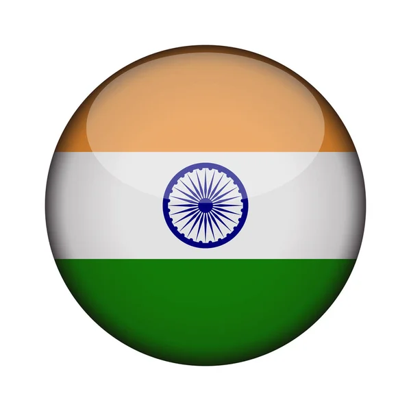 Hindistan Bayrağı Parlak Düğme Simgesinin Yuvarlak Hindistan Amblemi Beyaz Arka — Stok Vektör
