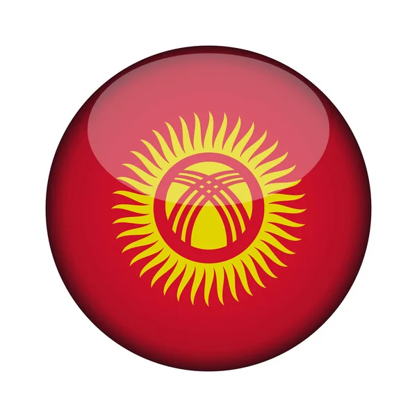 Kyrgyzstan Flag Glossy Button Icon Kyrgyzstan Emblem Isolated White Background — Stock Vector