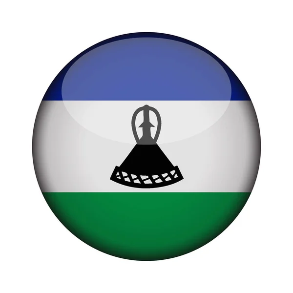 光沢のレソトの国旗アイコンのボタンをラウンドします レソトのエンブレムは 白い背景で隔離 国家概念の標識です 独立記念日 ベクトル図 — ストックベクタ
