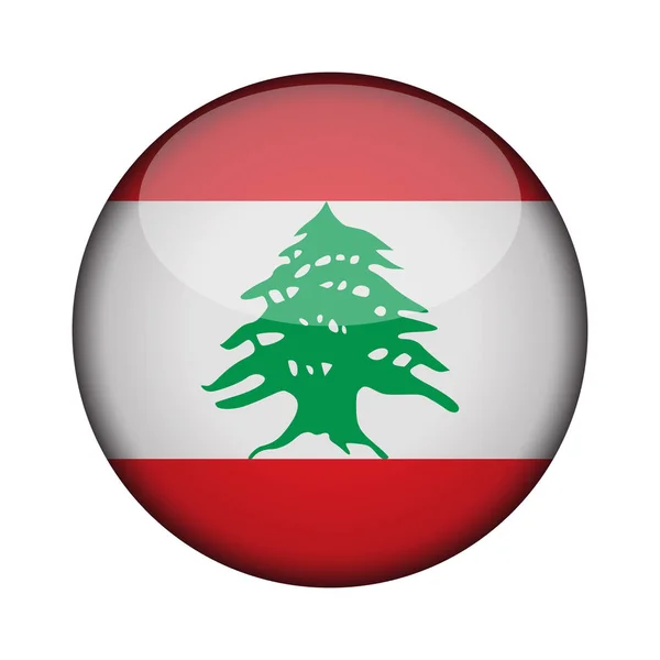 Lübnan Bayrağı Parlak Düğme Simgesinin Yuvarlak Lübnan Amblemi Beyaz Arka — Stok Vektör