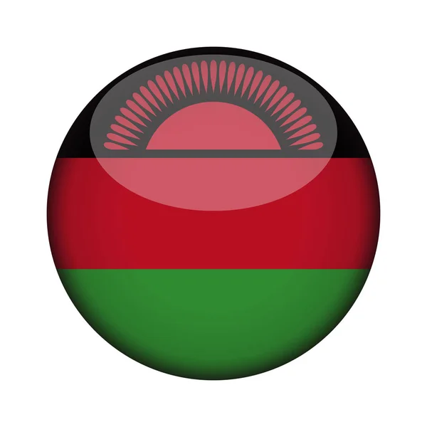 Flaga Malawi Błyszczącym Okrągły Przycisk Ikoną Godło Malawi Białym Tle — Wektor stockowy