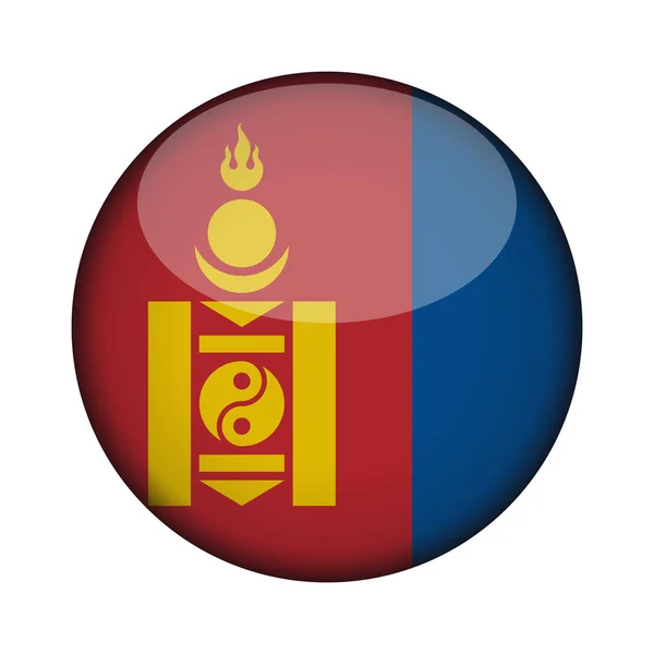 Mongolei Flagge Glänzend Rundem Knopf Der Ikone Mongolei Emblem Isoliert — Stockvektor