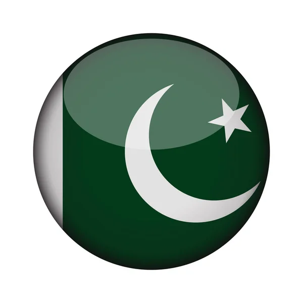 Pakistan Flagge Glänzend Rundem Knopf Der Ikone Pakistan Emblem Isoliert — Stockvektor