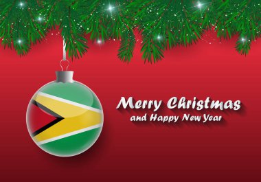 Noel ağaç dalları ve guyana bayrağı ile top vektör sınır. Mutlu Noeller ve mutlu yeni yıl. 