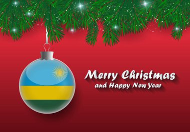 Noel ağaç dalları ve Ruanda bayrağı ile top vektör sınır. Mutlu Noeller ve mutlu yeni yıl. 