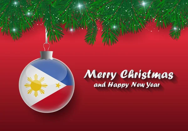 Borde Vectorial Ramas Árbol Navidad Bola Con Bandera Filipinas Feliz — Vector de stock