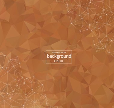 Bağlantılı noktalar ve çizgiler, bağlantı yapısı, fütüristik hud arka plan, vektör çizim ile soyut poligonal kahverengi arka plan